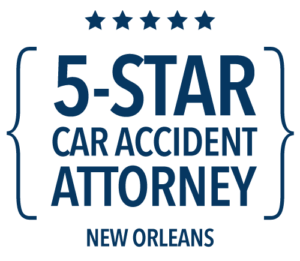 graphic: five small stars with text that says "5-star car acciden attorney new orleans"