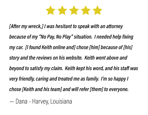 graphic of 5-star review from Harvey, Louisiana resident and client, Dana
