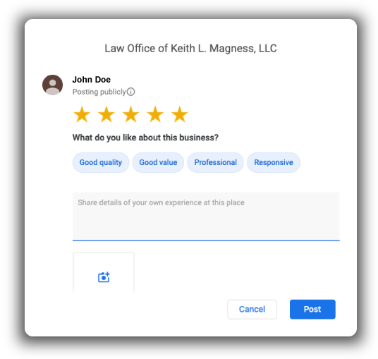 image of google review box with 5 gold stars