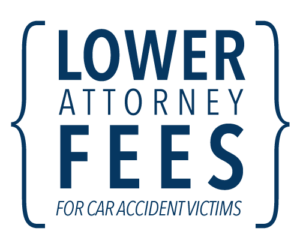 Graphic that says "lower attorney fees for car accident victims"